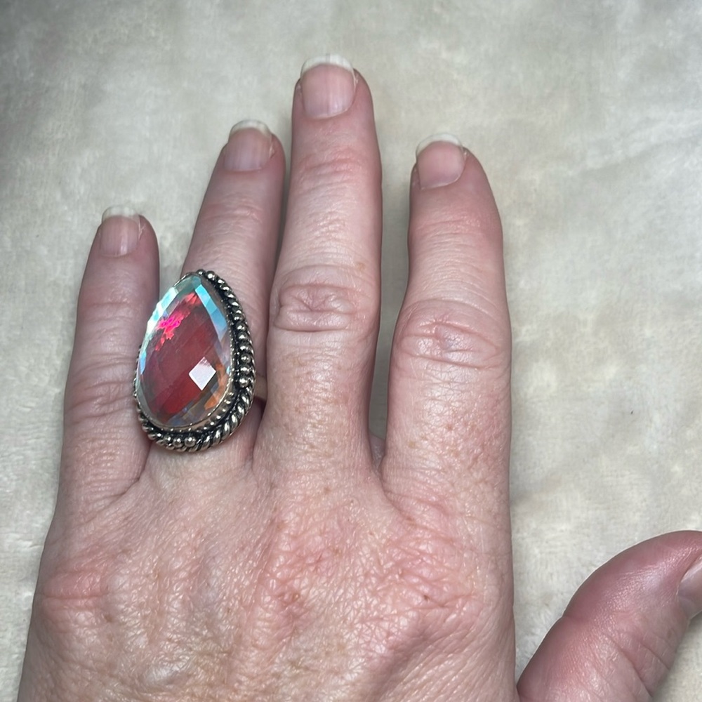 Women’s silver ring mystic topaz stone 7